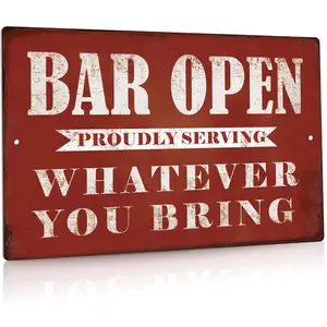 Putuo Decor Bar Open Metal Tin Sign Bar Man Cave Funny Wall Decor, 8"x12"
