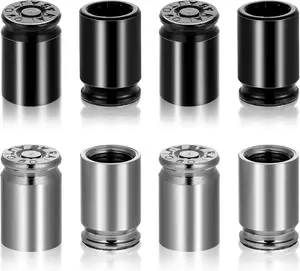 8 Pcs Bullet Valve Stem Caps Aluminum Alloy Tire Valve Stem Caps Dustproof Tire Air Stem Covers for Cars Motorcycle SUV Trucks Bike (Black ＆ Titanium Color)