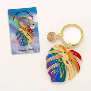 Monstera Keychain & Bag Charm, Rainbow