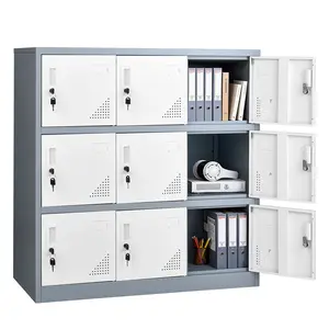 VEVOR 9 Doors Metal Locker, Lockable Steel Storage Cabinet, 66 lbs Loading Capacity, 2 Keys for Each Door, 3 Tiers Employee Lockers for Office, School, Gym, Easy Assembly, 35.4 x 17.7 x 37 in, Gray
