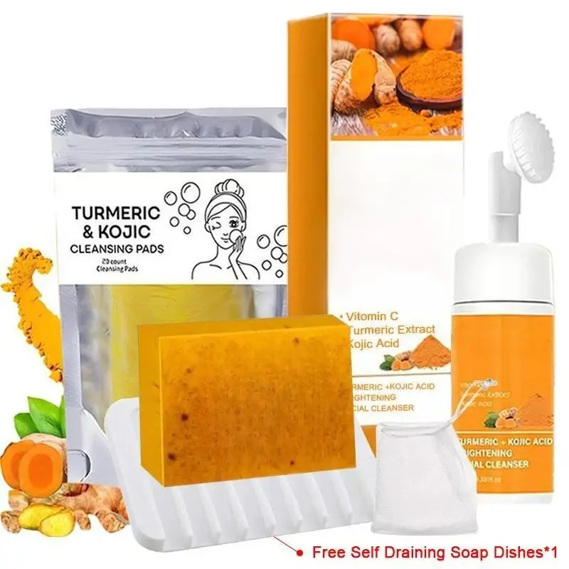 Turmeric Wash and Care Three Piece SetTurmeric Tablets, Turmeric Cleansing Mousse,Turmeric Soap Facial Cleansing Skincare FacialCleansing Cleanser Comfort