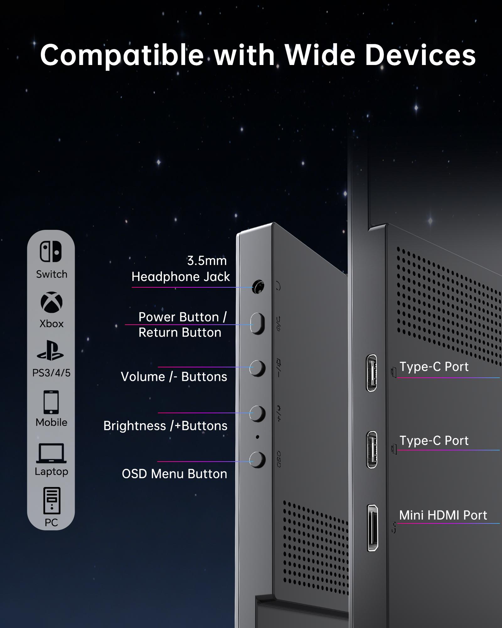 KTC Portable Monitor 15.6" FHD 1080P 60Hz Travel Monitor for Laptop, MacBook, Switch, PS5, Xbox, HDMI USB C, HDR10,VA Slim Second Screen with Built-in Speakers