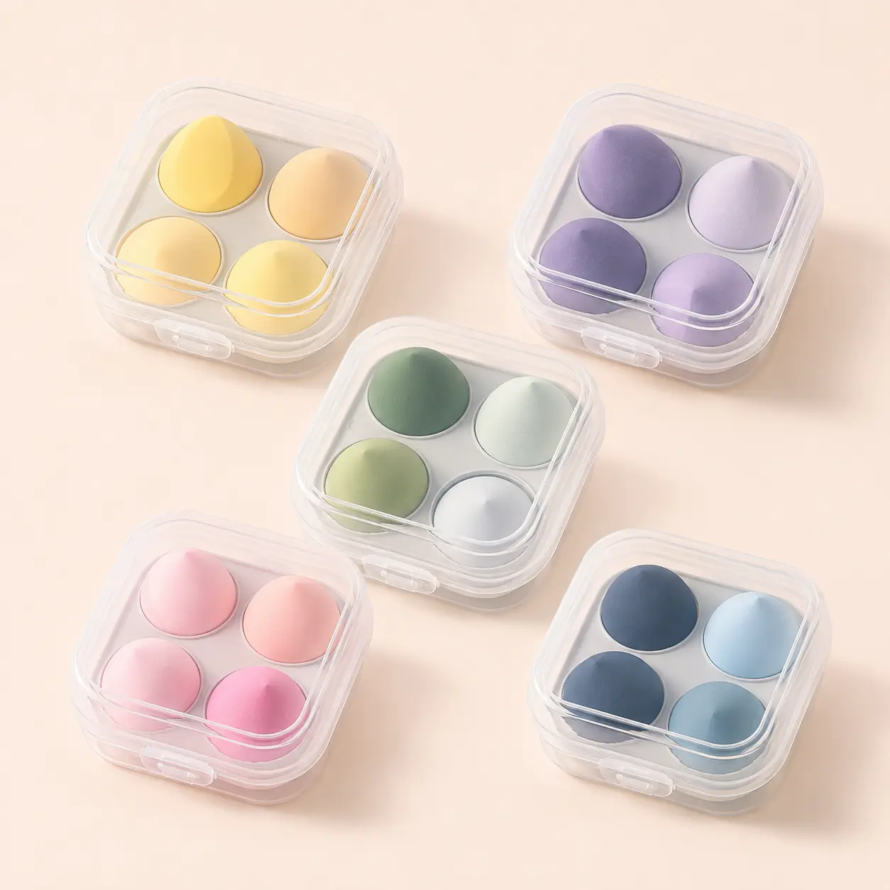 4-Piece Multi-Shape Makeup Sponge Set in Assorted Colors, Wet & Dry Blending Sponges for Foundation, Concealer, Contour, Cream Blush & Powder