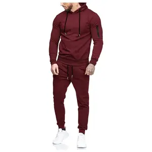 Coofandy Fall Outfits Men's Tracksuit Hoodie Set - Burgundy 2-Piece Athletic Sweatsuits with Drawstrings & Zippered Pockets for Gym Workouts & Casual Wear