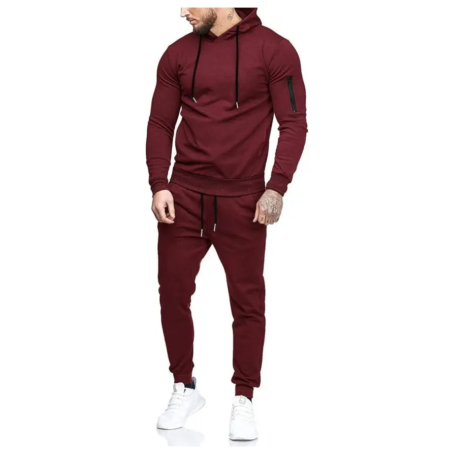Coofandy Fall Outfits Men's Tracksuit Hoodie Set - Burgundy 2-Piece Athletic Sweatsuits with Drawstrings & Zippered Pockets for Gym Workouts & Casual Wear