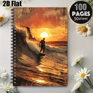 1 Spiral Notebook for Surfing Journal, 5.7x8.26 inch, Durable Binding, Perfect for Summer Beach Adventures, Daily Surf Logs, Travel Memories, Ideal Gift for Surfers and Ocean Enthusiasts on Birthdays or Holidays [2D] Flat