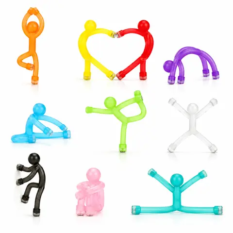 10Pcs 10-Different-Colors Magnetic Fidget Figures Kids Toys - BPA-Free Silicone, Safe Non-Drop Magnets, Quiet Travel Toy, ADHD Support, Fine Motor Skills Boost, Classroom Rewards, Gentle Hand Feel (Ages 3+)