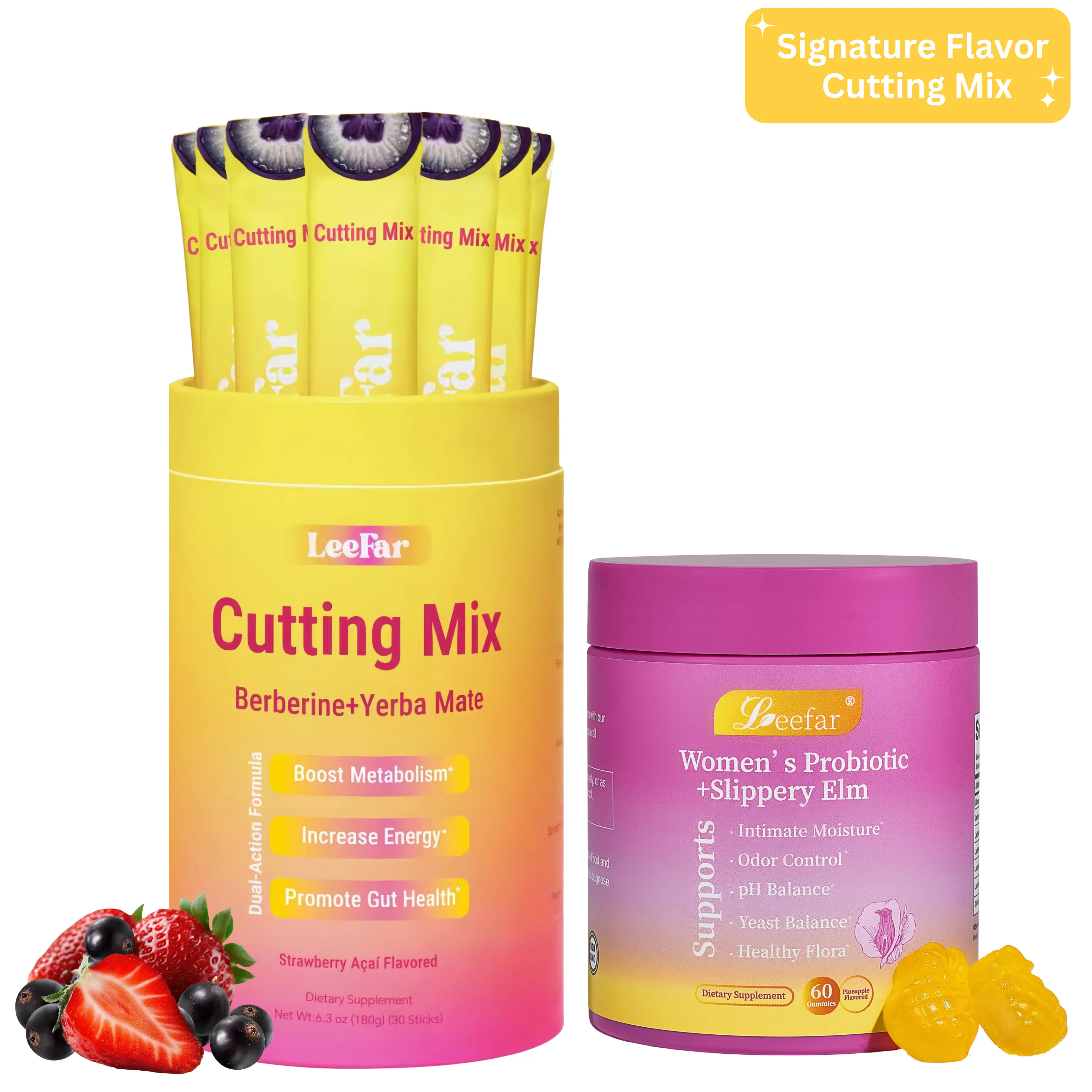 [Live Exclusive] LEEFAR Glow Up Duo — She Juicy Women’s Probiotic + Slippery Elm & Cutting Mix with Berberine + Yerba Mate Support