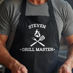 Personalized Grill Master Apron - Custom Name Grilling Apron for Men - Professional BBQ & Smoking Apron Gift for Dad