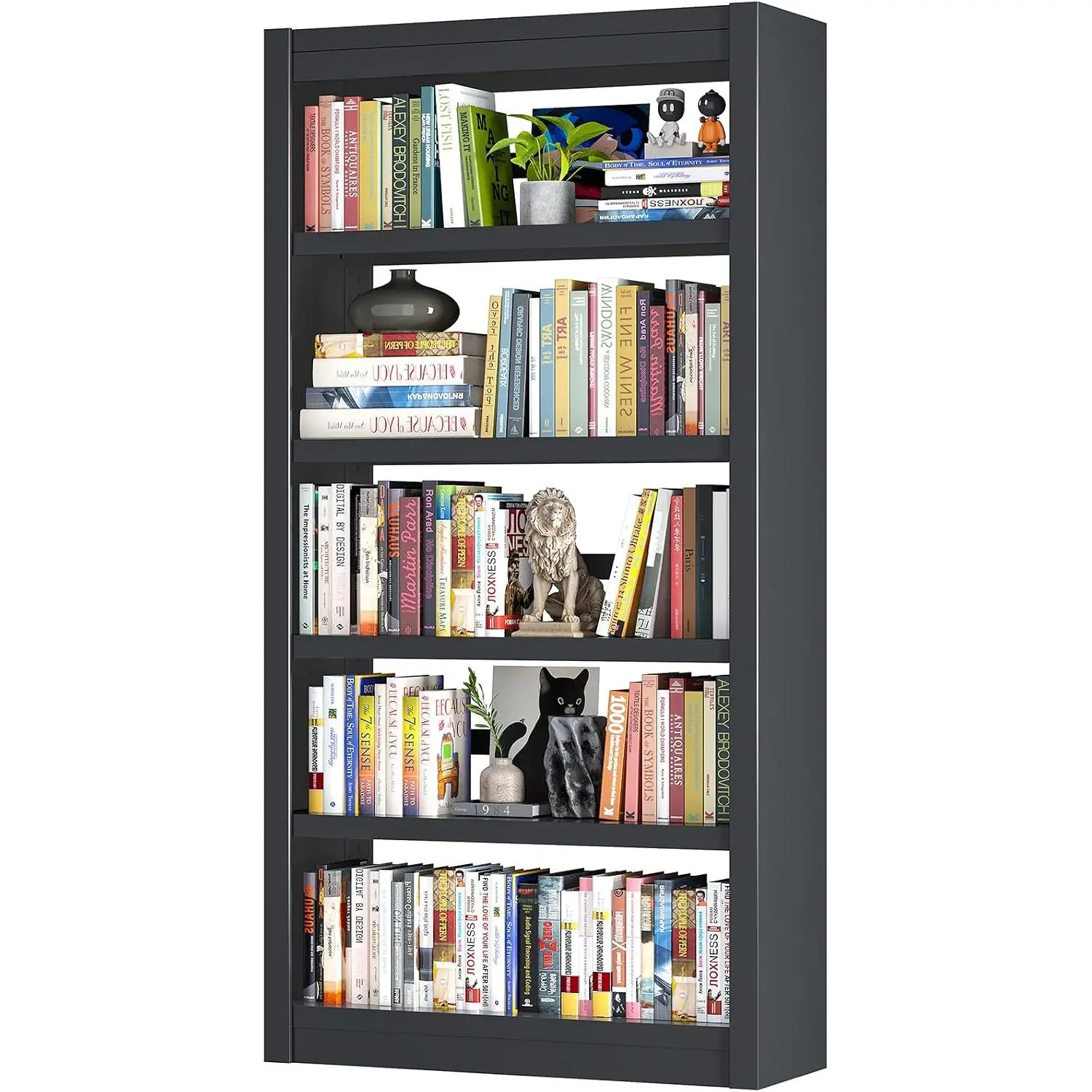 Bookshelf,61 Inch Tall 5-Tier Bookcase, Modern Bookshelves with Adjustable Shelves, Book Shelf for Home Office, Living Room, Garage, Minimalist Lifestyle & Small Space Living(Black)