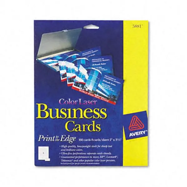 Avery Perforated Thick Paper Business Cards, 2x3.5 in Laser Glossy White Cardstock, 8 per Sheet, 160 per Pack, Ultra-Fine Perforations, Double-Sided Printable