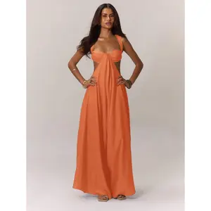 Ruched Bust Extreme Wide Leg Jumpsuit  Spring Summer Vacation Beachwear Ibiza Orange Basic