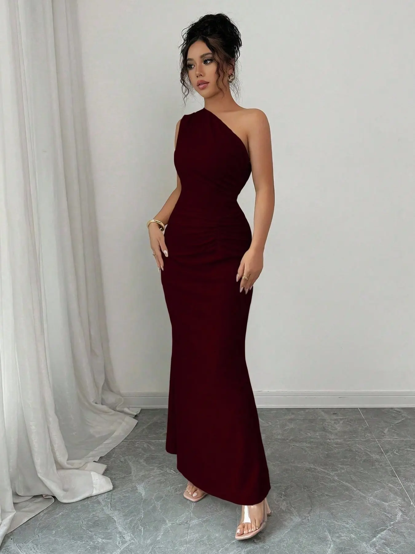 Burgundy One Shoulder Ruched Mermaid Long Dress for Women, Elegant Bodycon Formal Gown Formal Wear for Graduation Proms, Wedding Guests, Evening Events - TikTok Shop Burgundy One Shoulder Ruched Mermaid Long Dress for Women, Elegant Bodycon Formal Gown Formal Wear for Graduation Proms, Wedding Guests, Evening Events - TikTok Shop
