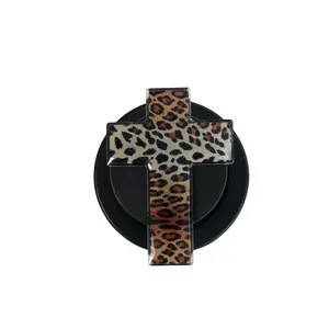 Leopard Cross Acrylic Phone Grip Stand - Magnetic Snap-On Design for Secure Hold & Smartphone Mount