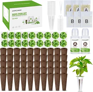 132Pcs Hydroponic Pods Kit: Compatible with Aerogarden Herb Kits with 50 Grow Sponges, 50 Pods Lable, 12 Grow Baskets and Dome, 8 A&B Plant Food, Indoor Garden Kit Supplies for Most Brands
