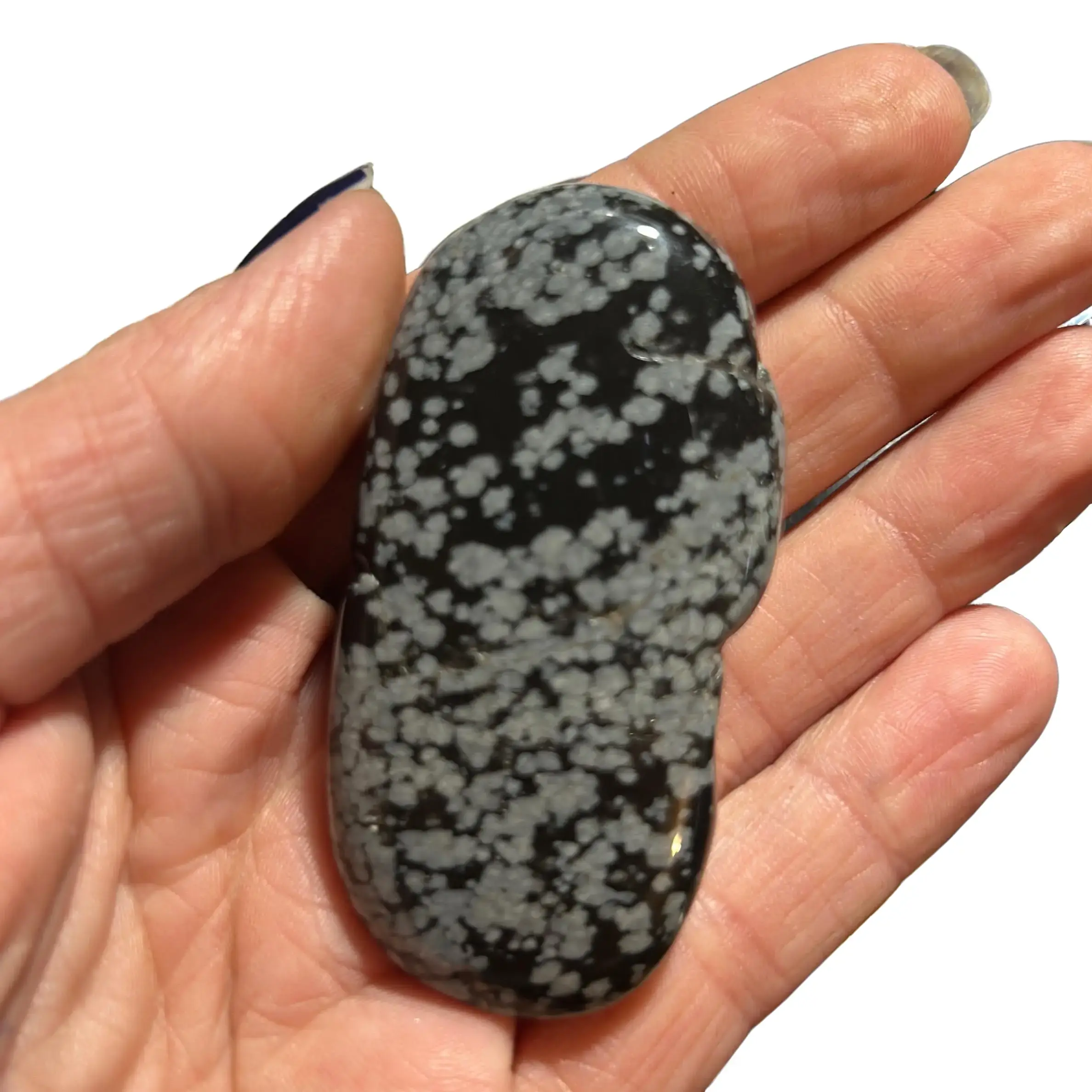 Polished Snowflake Obsidian Palm Stone for Grounding and Protection - Natural Balance and Tranquility