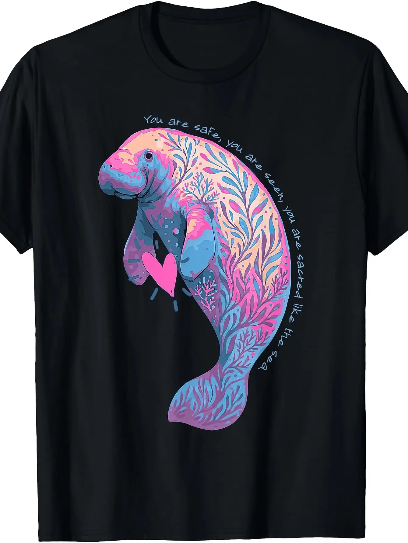 Floral Manatee Mental Health Sea Cow Oceancore Ani unisex soft cotton short sleeve t shirt, vintage graphic casual tee for men women teens, perfect birthday holiday gift for camping travel gym daily street  wear