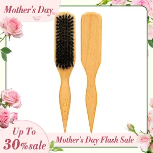 【Mother's Day】Boar Bristle Hair Brush for Sleek Ponytail Bun & Smoothing - Soft Medium to Style, Polish & Lay Hair Down Flat, Wooden Brush for Men & Women