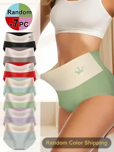 QUASTI 7 Piece Women's Cotton Briefs Set, High Waist Full Coverage Colorblocking Sexy Panties, Breathable Comfortable Soft Seamless Panties, High Elasticity Tummy Control Shaping Hip Lifting Panties, Mix Colors Set, S-XXL