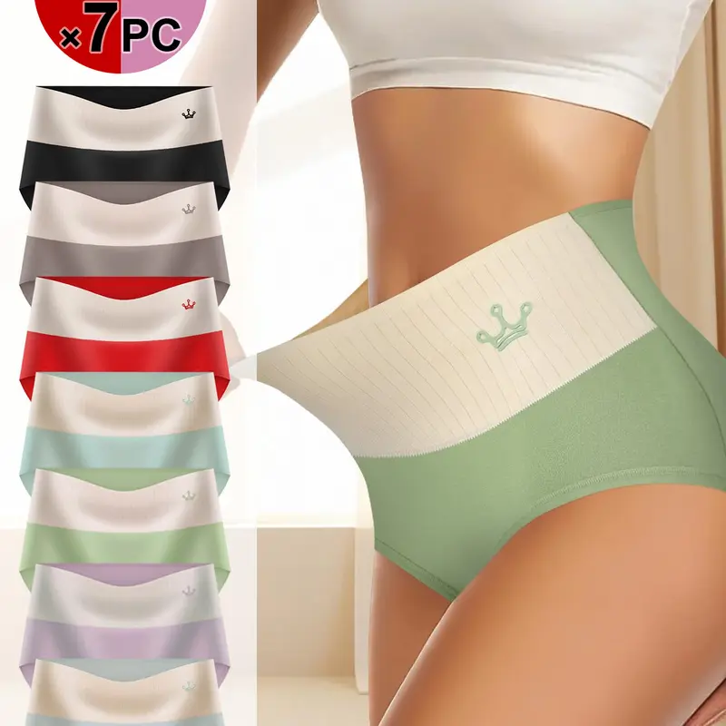QUASTI Women's 5/7-Piece High-Waisted Cotton-Spandex Briefs Set - Basic Simple Underwear for Women with Full Coverage, Breathable Seamless Fabric, Elastic Tummy Control, Hip-Lifting, 7 Mix Colors, S-XXL, Daily Wear,sohochic