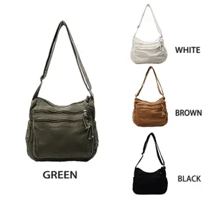 Vintage Washed Canvas Crossbody Bag - Women's, Men's, Multi-Pocket, Large Capacity, Adjustable Strap Casual Hobo Shoulder Bag for School, Travel