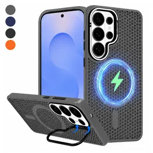 HISTORYOO Hollow Back Mesh Heat Dissipation Honeycomb Case for Samsung Galaxy S26 Ultra S25 Plus S24 S23 MagSafe Durable Magnetic Matte Hard PC Airway Adjustable Lens-Frame Metal Stand Camera Mount Kickstand Shockproof Protection Wireless Charging Cover