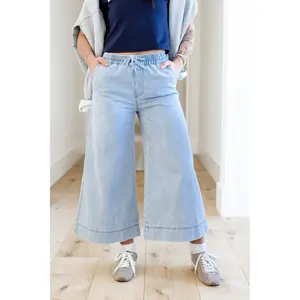 Mica Girl on the Go High Rise Light Wash Wide Leg Crop