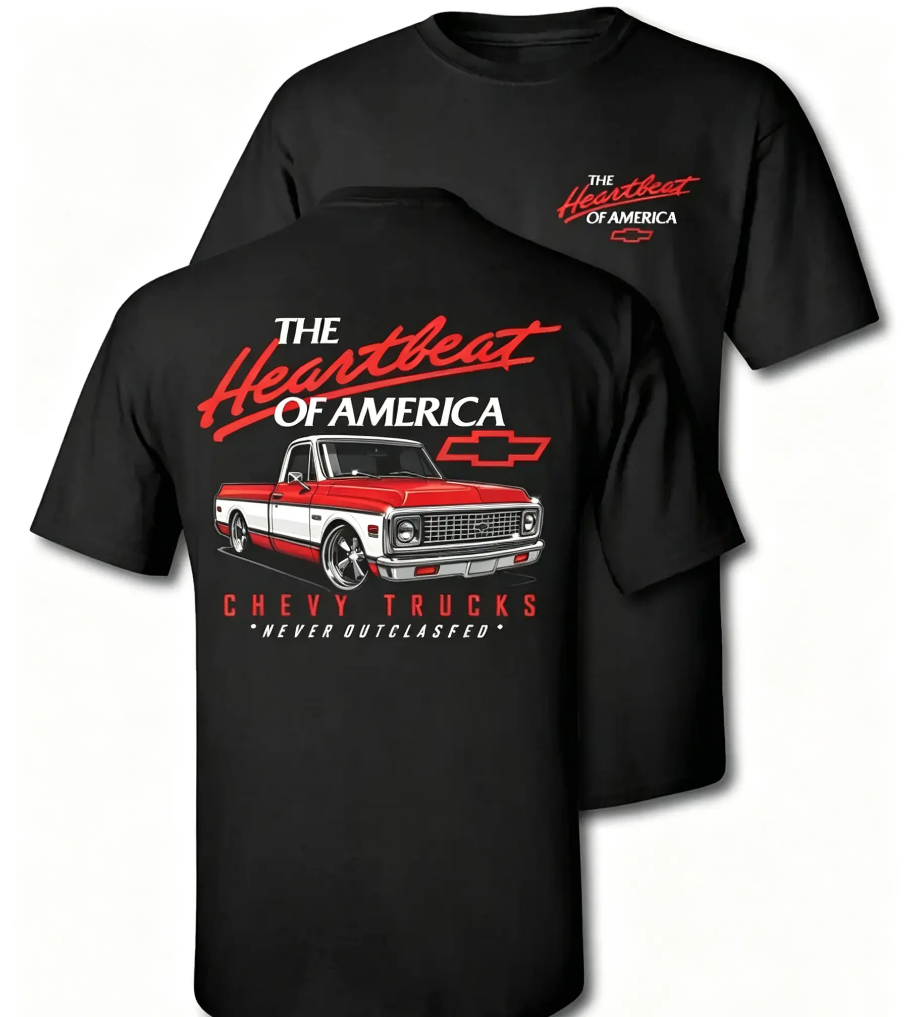 [Graphic Tee]  Old School Legend Chevy Graphic T-Shirt, Never Outclassed Vintage Truck Tee, Classic Chevrolet Streetwear Shirt, Retro Automotive Racing Top, Red Heather Casual Short Sleeve Crewneck, Biker Style Graphic Tee, Car Lover Gift For Men,