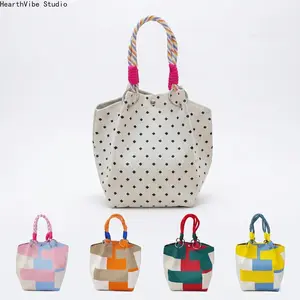 Aesthetic Knitted Top-Handle Handbag for Women, Minimalist Crochet Tote Bag Small Casual Everyday Purse, Cute Summer Beach Holiday Birthday Gift