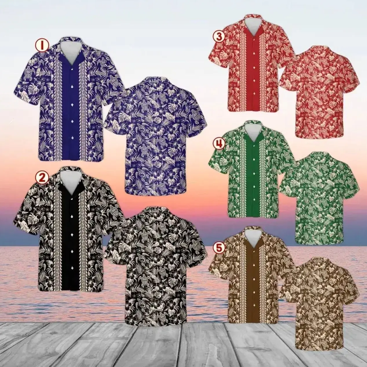Polynesian Tribal Turtle Hawaiian Shirt, Floral Hibiscus Aloha Button Down, Unisex Summer Beach Wear