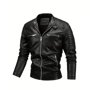 [Thick Fleece Lined Biker Jacket] Men's Casual PU Leather Jacket, Warm Thick Retro Fleece Lined Biker Jacket For Fall Winter, Gift