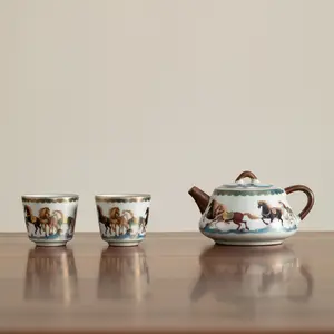 Tea Set with Teapot and Two Cups Ru Kiln Ceramic Tea Set