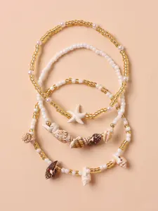 Women's Foot Jewelry Set, Ocean Shell & Star Design, Handmade Glass Beaded Anklets, Dainty Layered Anklet, Perfect Beach Vacation Accessory