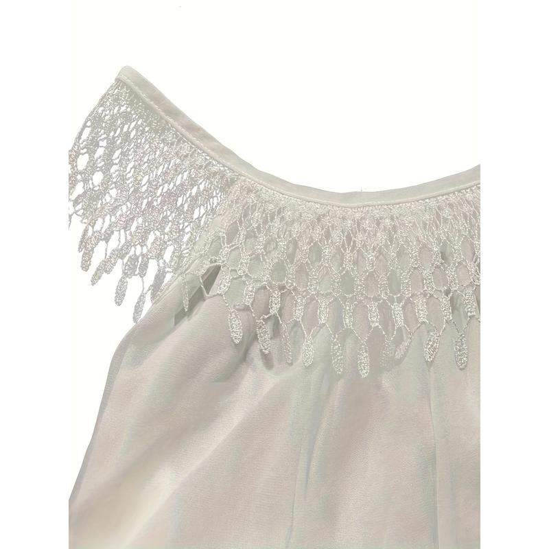 Tassel Design Solid Color Tank Dress Loose Slimming Long Dress Plus Size Dress Casual Womenswear sundress pool party outfit summer outfits birthday dress homecomingdress white dress dresses summer Formal Sleeveless elegantoutfits Polyester Vneck