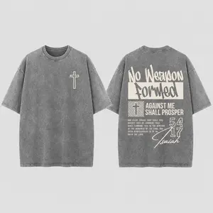 Retro Washed T-Shirt Double Sided Printed 230 Pure Cotton Christian Gift Street Style Unisex Vintage Distressed Crewneck Tshirt for Men Women Youth Festive Casual Top