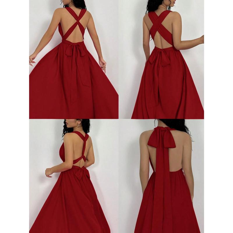 Shein raffinea sexy backless high slit long formal dress for New Year clothes maxi women outfit