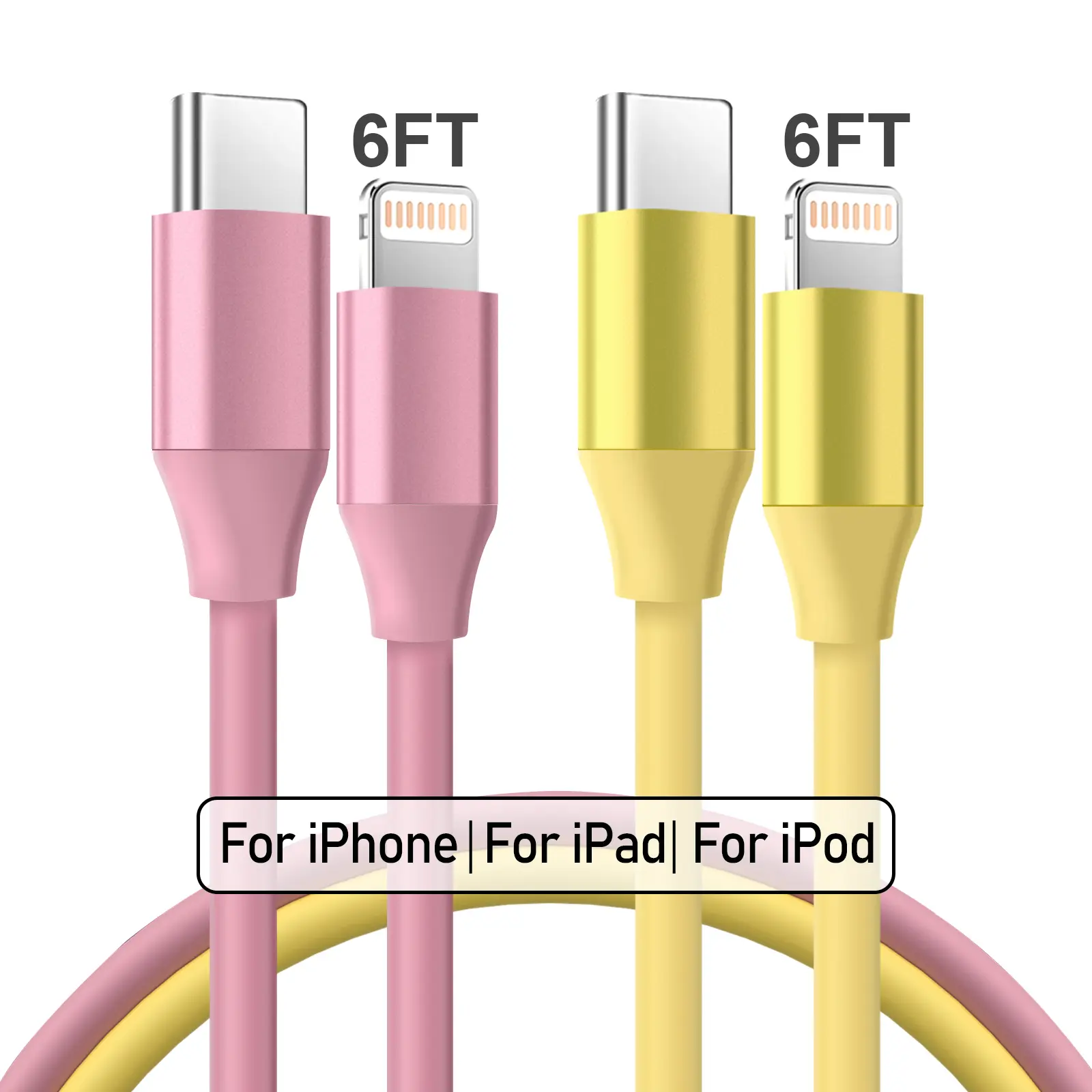 2-Pack 6ft Mfi Certified USB-C to Lightning Cable Cord for iPhone 14/13/12 Series & More, Fast Charging & Data Sync, Multi-Color Options Available, USB C Cables, Type C
