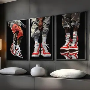 3-Piece Printable Sneakerhead Black Man Graphic Paper Posters Set, Vintage Artwork, Hypebeast Urban Fashion Wall Decor, Artistic Hand Photo Tape for Room Decoration, Set Of Three