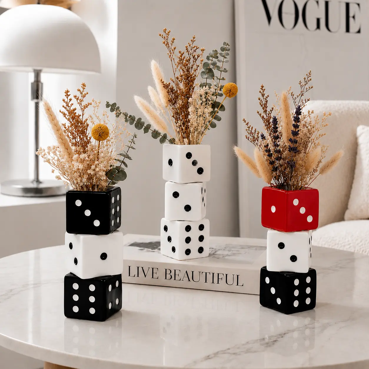 6.10-in Cube Form Synthetic Resin Dice Vase, Playful Look Decorative Piece for Home Decor, Flower Vase & Centerpiece for Coffee Tables, Office Desks