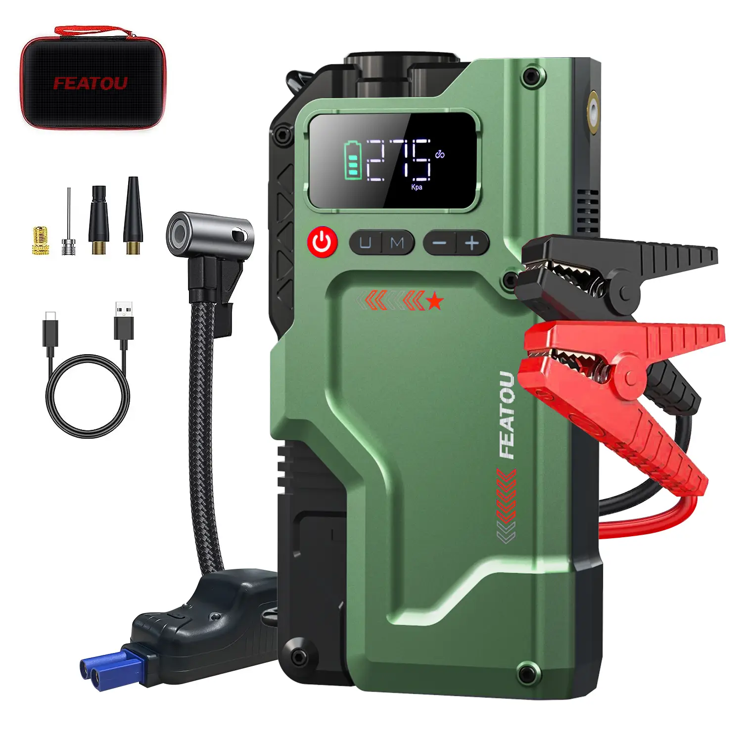 8000A Portable Car Jump Starter with AirCompresSOr, 150PSIJump Starter Battery Pack (All Gas/10.0L Diesel),Car JumperBox with Display, Emergency Light