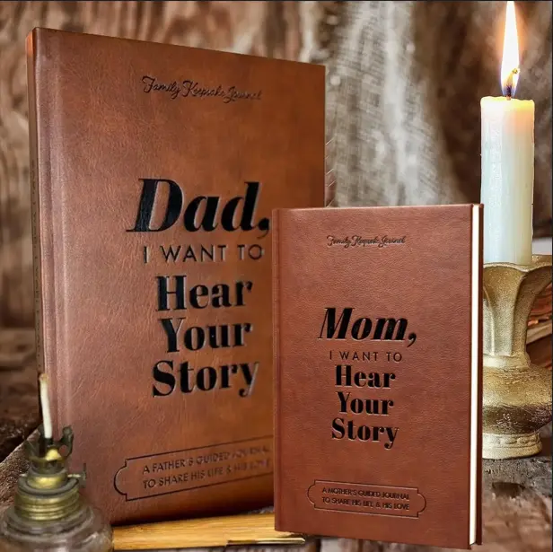 Dad & Mom I Want To Hear Your Story: Leather-Bound Family Keepsake Guided Journal Set | Father’s/Mother’s Leather Memory Book for Life Stories & Love | Premium Leather Journal Gift for Father’s Day, Mother’s Day, Birthday & Holidays