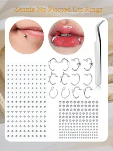 Fashion Stick On Fake Lip Piercing Set - No Pierced Lip Ring Eyebrow Stud Face Piercing Jewelry