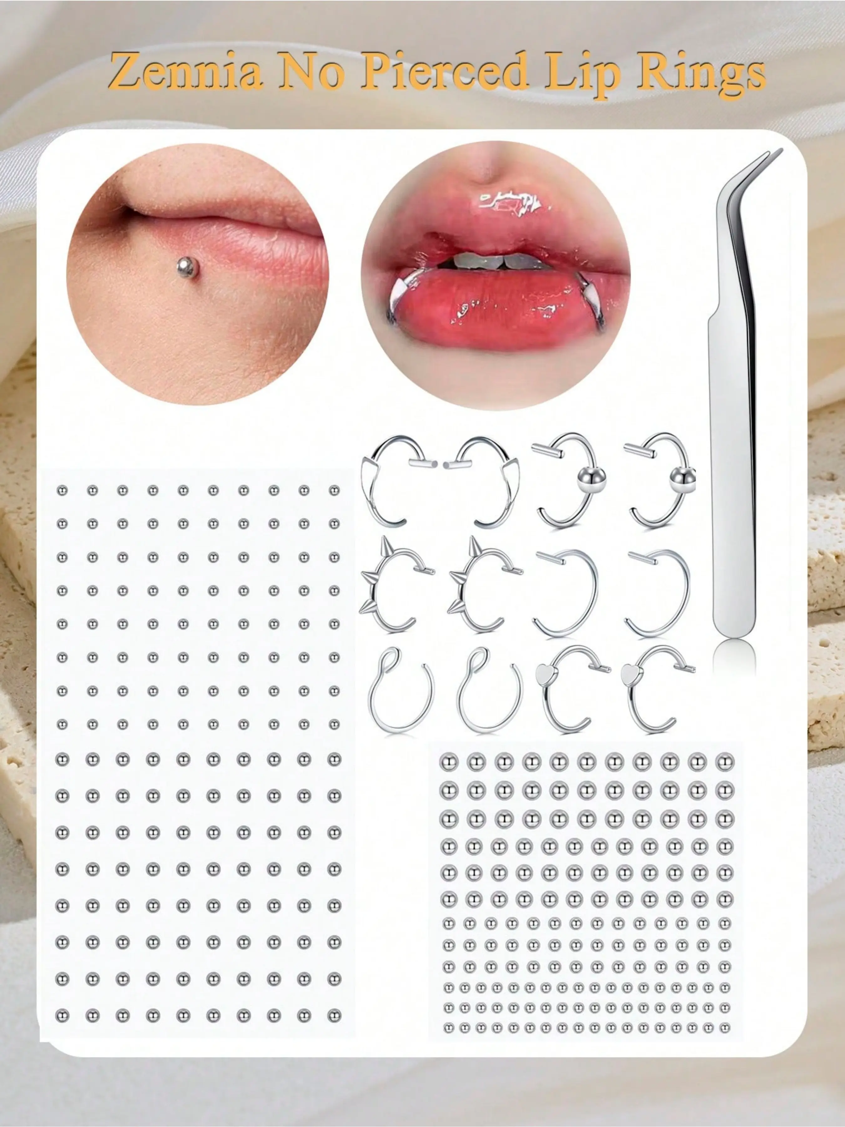 Fashion Stick On Fake Lip Piercing Set Lip Labret Studs - No Pierced Lip Ring Eyebrow Stud Face Piercing Jewelry