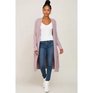 Mauve Open Front Long Cardigan