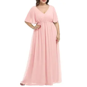 Pinup Fashion Women's Plus Size Chiffon Double V-Neck Empire Waist Ball Gowns for Evening Party Formal Maxi Dress  SwimWeek  summervibes