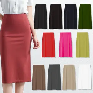 Women’s High-Waisted Pencil Midi Skirt – Stretch Knit, Pull-On Elastic Waist Available in Multiple Colors