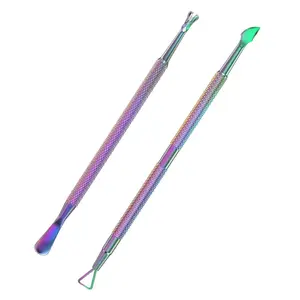 Cuticle Pusher Nail Polish Remover Stainless Steel Manicure Tool Set Gel Nail Polish Peeler Scraper Nail Care Stick Pedicure Kit for Fingernail and Toenail, Nail Art, Color Gradient, Nail Supplies
