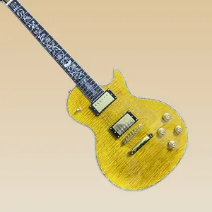 LP Guitar,Yellow Flame Maple Top, Oyster shell inlay, Solid body, rosewood fretboard, 6-string