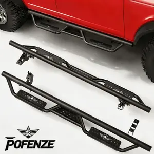 POFENZE-NADIA Bronco Running Boards Two RaisedSide Step Compatible Ford Bronco 2021-2025(Not forSport), 2 Stairs Step Rails Powder Coated Black CarbonSteel Nerf Bars car rock sliders