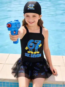 Adorable Birthday Gift 67 Swimwear Set for Girls, Spring Summer 2026 New Collection, Stylish Swimsuit & Cap Ensemble, Swimwear Bathing Suit